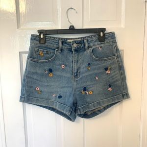 Pacsun Embroidered Floral Denim Mom Shorts